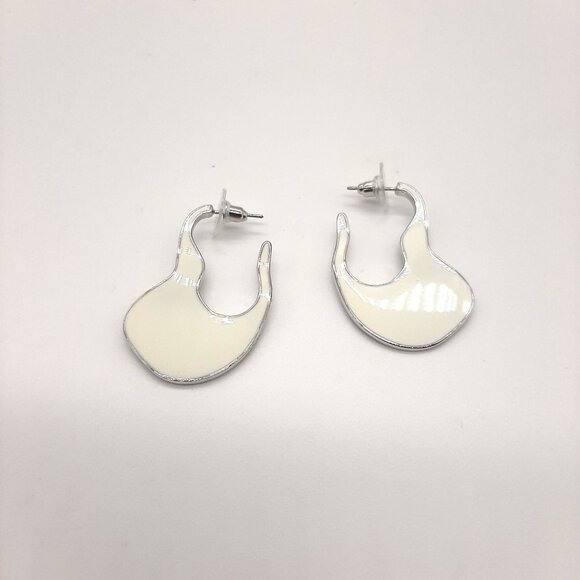 Urban Outfitters White Silver Abstract Wavy Hoop  Pierced Earrings - Picture 1 of 2